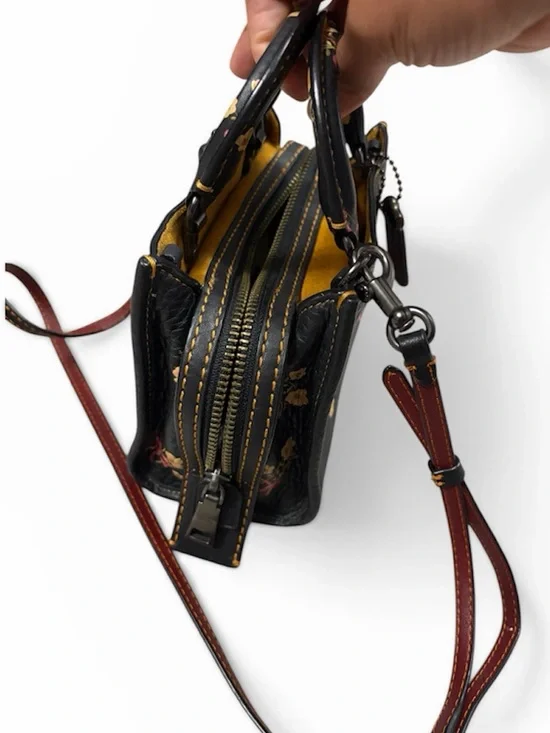Coach Floral Rogue 17  Leather Mini Satchel - Black with Pink & Yellow Accent - Picture 2 of 8